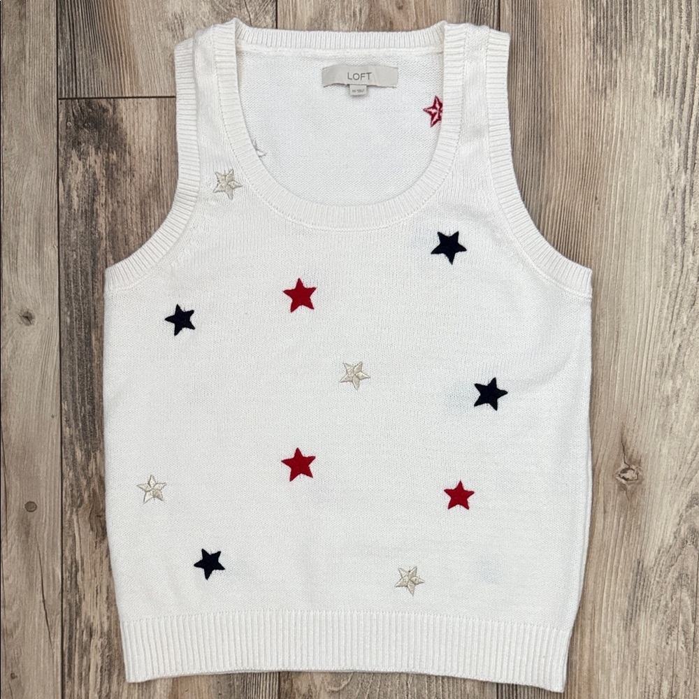 LOFT White Star-Embroidered Sleeveless Sweater
